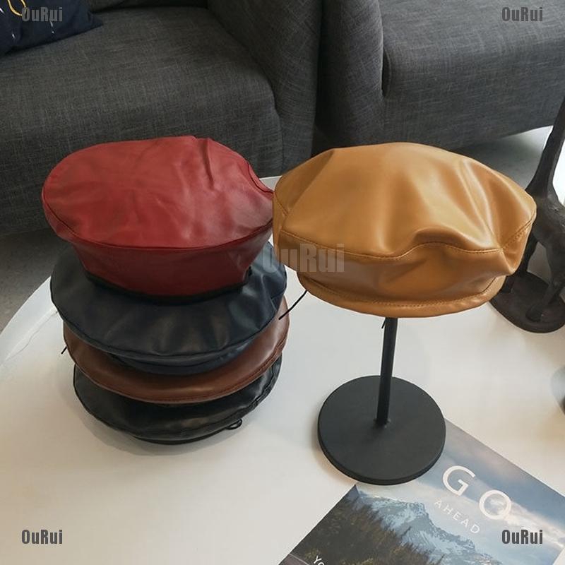 Mũ beret bằng da PU phong cách vintage cho nữ