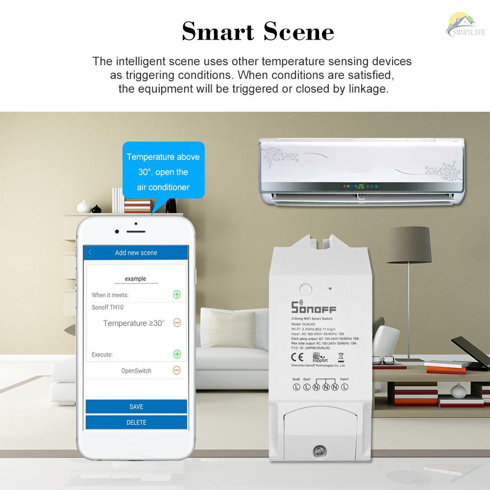 ALEXA GOOGLE Công Tắc Wifi Thông Minh Sonoff Dual Itead 2 Kênh 100-240v Ac