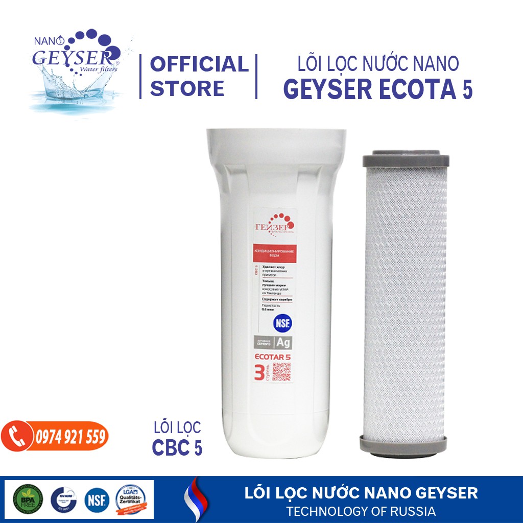 Bộ 3 lõi lọc máy lọc nước Nano Geyser Ecotar 5 - Chính hãng