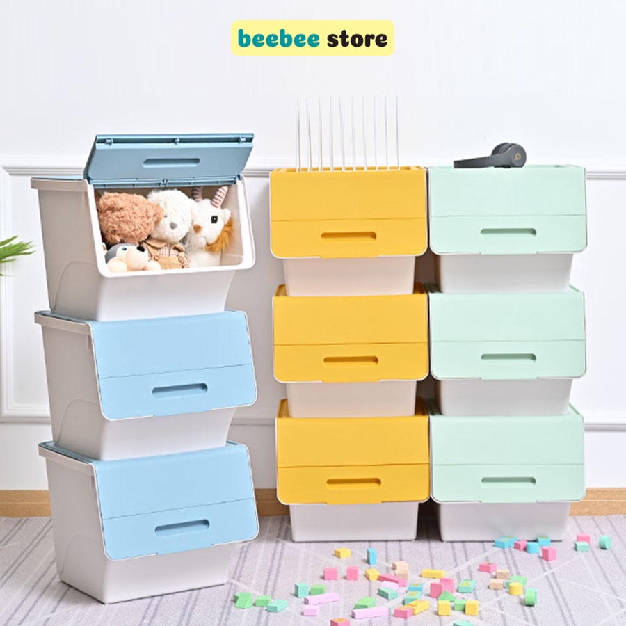 Hộp Đựng Đồ Chơi 3 Nấc Mở , Nắp Lật  Xếp Chồng Siêu Tiện Gọn Nhiều Màu, Diện Tích Lớn Q011