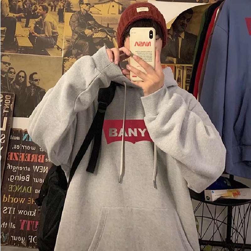 Áo hoodie Thể Thao Dáng Rộng In Chữ Phong Cách Hip Hop Đường Phố Nhật Bản Thời Trang Mùa Đông Cho Nam Cỡ Lớn M-5XL