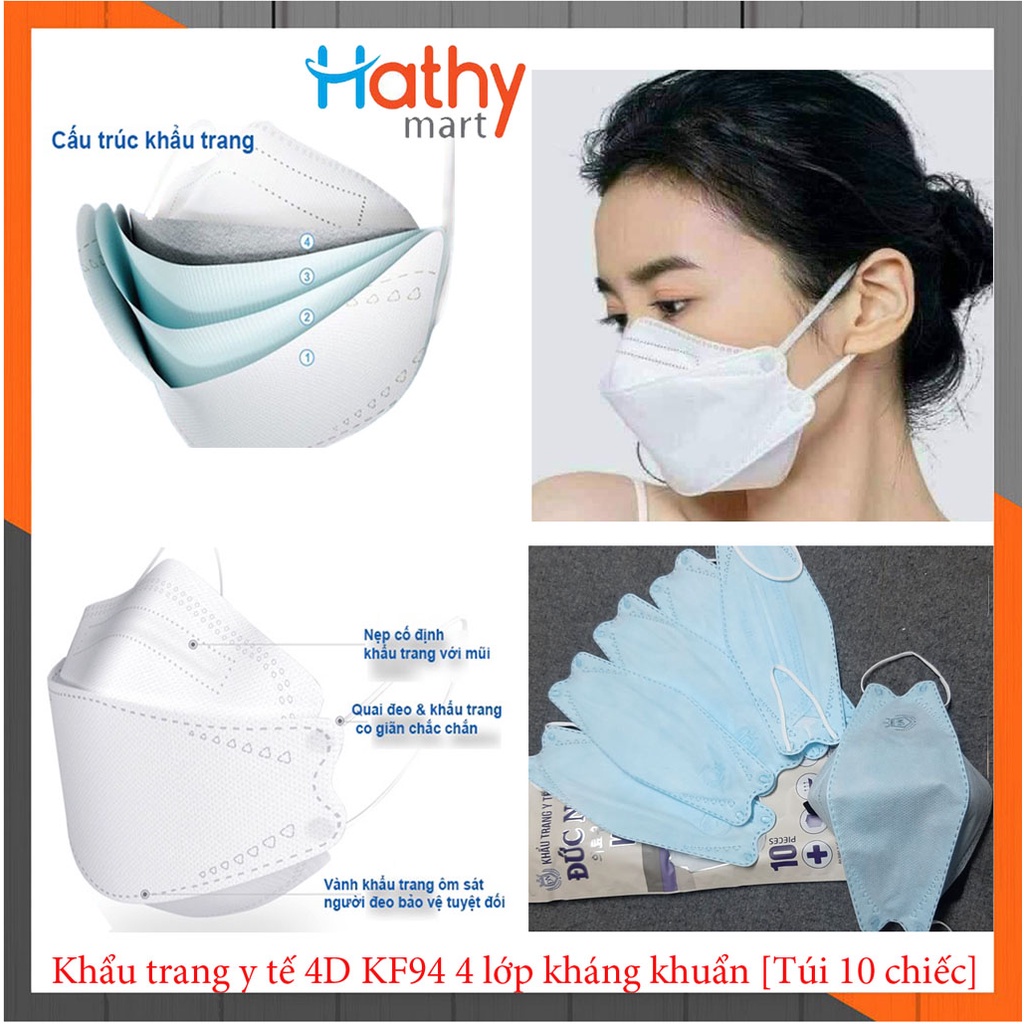 Khẩu trang y tế 4 lớp kháng khuẩn [Hộp 50 chiếc/ túi 10 chiếc]