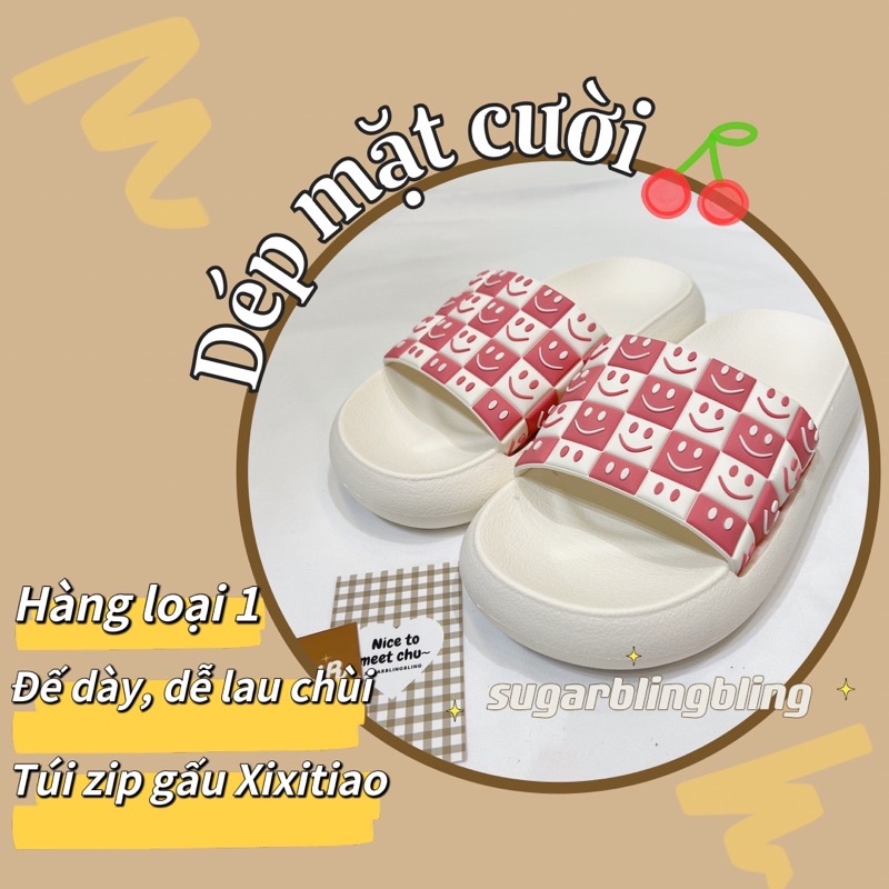 Dép bánh mì, Dép quai ngang mặt cười kẻ caro phong cách ulzzang | Sugarblingbling