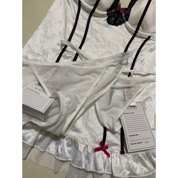 SET Váy Ngủ LA SENZA Cup Nâng Ngực Phối Ren Quyến Rũ Hàng Xuất Xịn Ren Trắng Kèm 2 Quần Size M