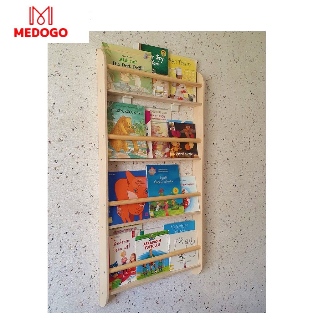 Giá sách MEDOGO treo tường 4 tầng gỗ thông nhập khẩu cao cấp, bền đẹp trang trí phòng cho bé
