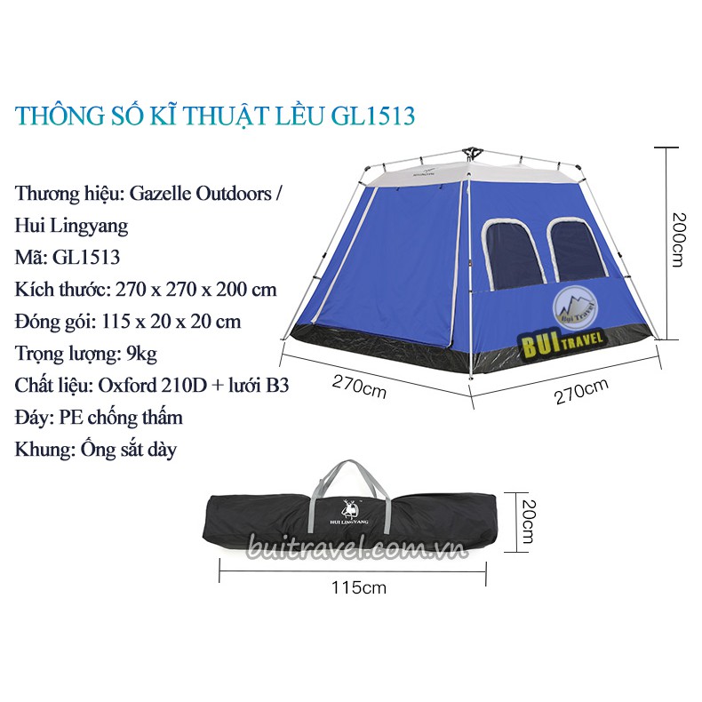 Lều tự bung cho 5-8 người Gazelle Outdoors GL1513- Lều dã ngoại cỡ lớn- Bụi Travel