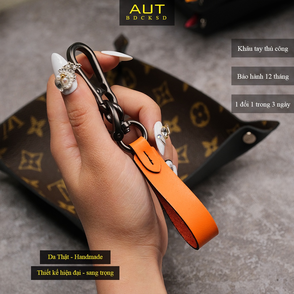 Móc chìa khóa phụ kiện thời trang sang trọng da bò khâu tay thủ công MKTN