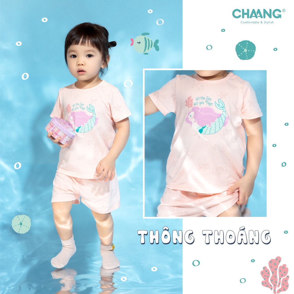 [CHAANG] Bộ Cộc Cài Vai Vân Chìm Hồng - Quần Áo Bé Gái (Size Từ 1 - 4 Tuổi)
