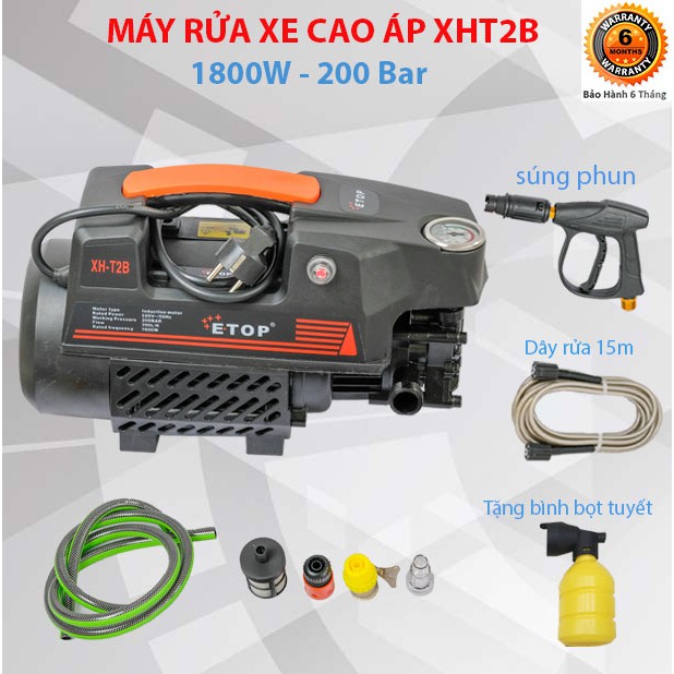 Máy rửa xe áp lực cao 200bar công suất 1800w chính hãng Etop XHT2B - Đi kèm bộ súng dây phun 15m