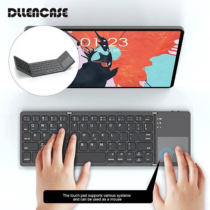 Dllencase Bàn phím bluetooth không dây mini có thể gập lại cho Windows Android IOS Tablet For iPad PC A059