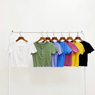 Áo Croptop Cổ Tròn Cài Nút ( Ảnh Thật )