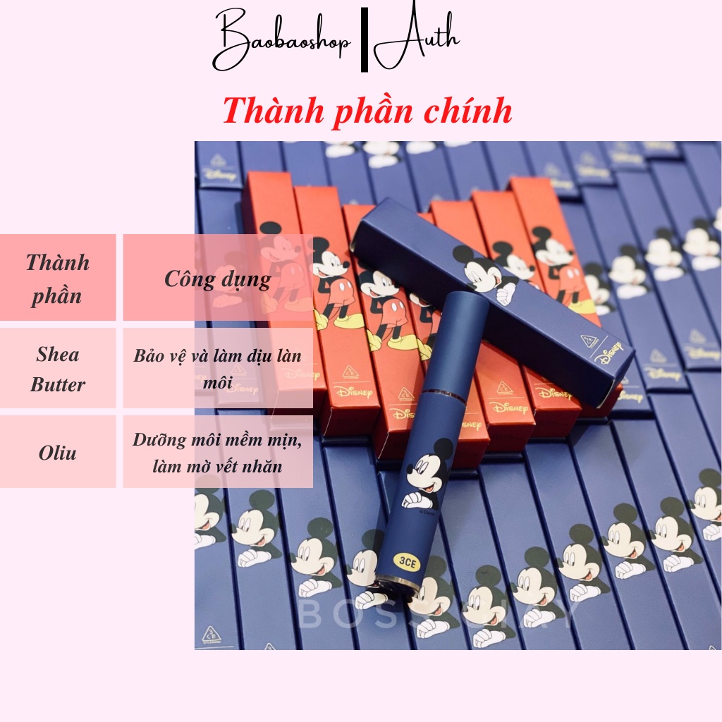 Son tint 3CE Mickey phiên bản giới hạn đỏ lanh và cam san hô vẻ đẹp tươi tắn cho mọi đôi môi