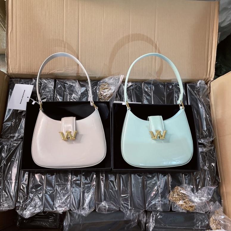 Túi waang chữ W da bóng size 21 kèm dây đeo chéo full hộp đầy đủ hàng cao cấp