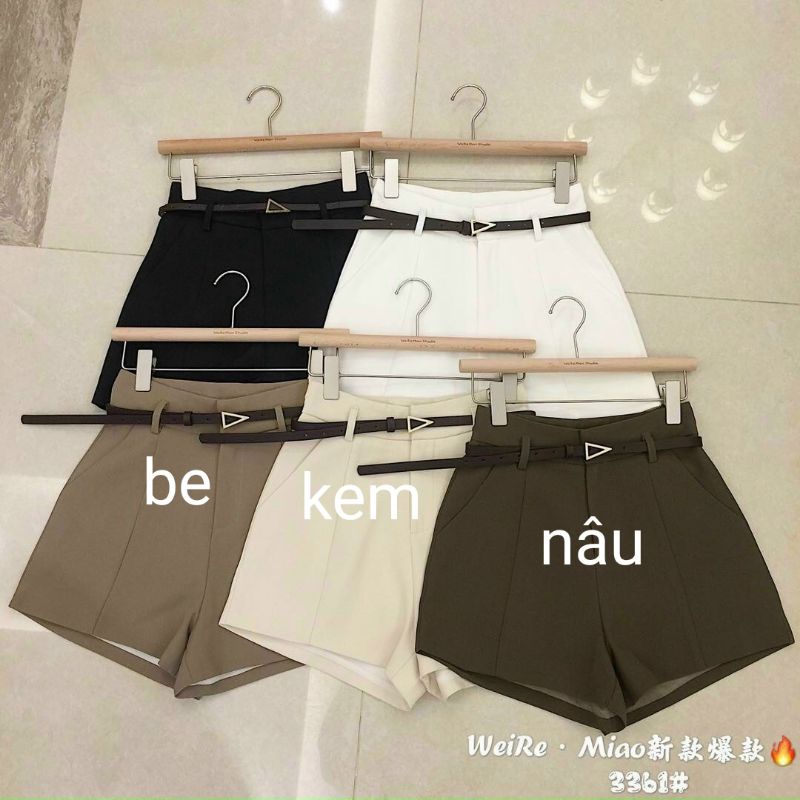 Quần sooc vải trơn kèm đai nhỏ hàng QCL1