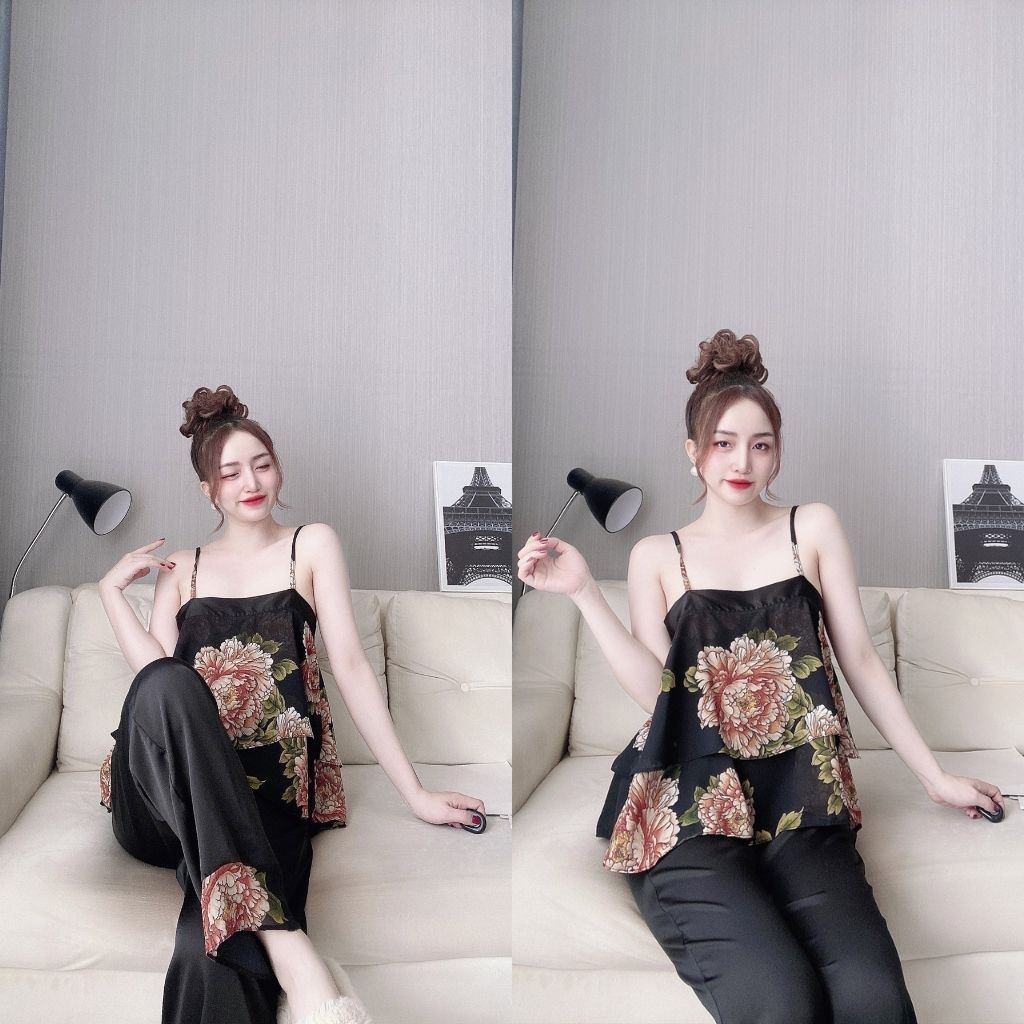 Đồ ngủ nữ sexy đồ bộ mặc nhà 2dây quần dài lụa cao cấp mềm mại xinh xắn