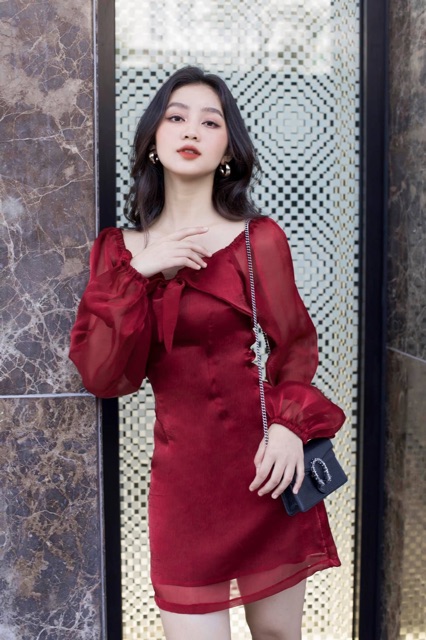 Đầm Jolies Tay voan 3 màu ĐỎ/ĐEN/TRẮNG