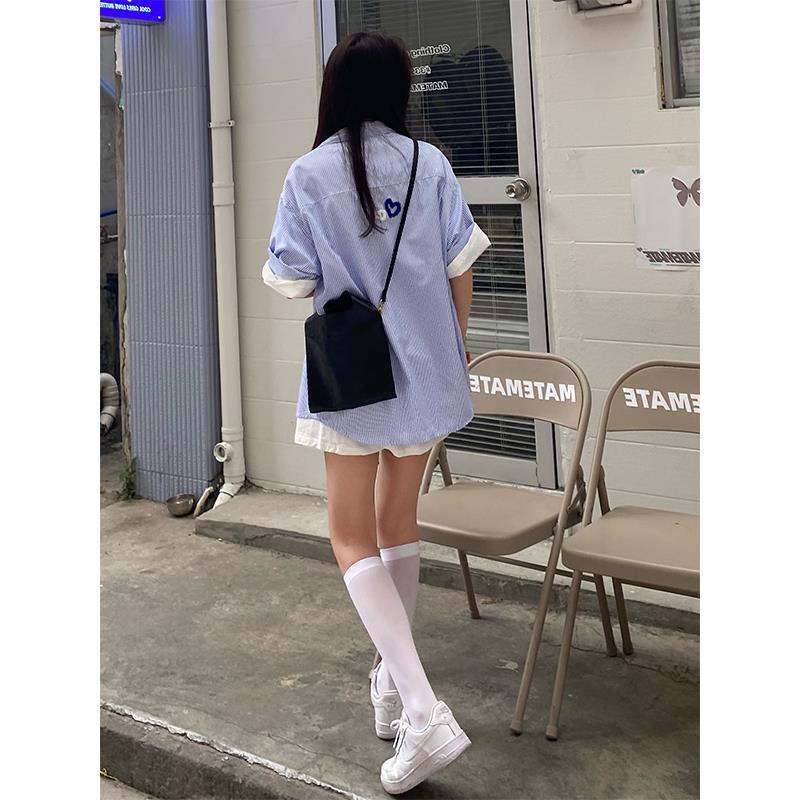 IMAODOU  Áo sơ mi  mỏng tay ngắn dáng rộng họa tiết kẻ sọc phong cách Hồng Kông thời trang mùa hè cho nữ 2023