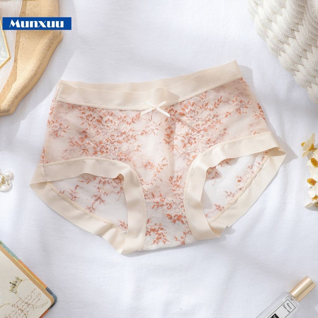 Quần lót nữ ren cao cấp phối viền su lạnh, thêu hoa nhí gam màu pastel ngọt ngào - MUNXUU QC56