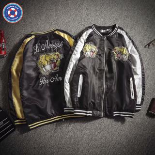 Áo khoác bóng chày phối khóa kéo thêu hình hổ cá tính cho nam