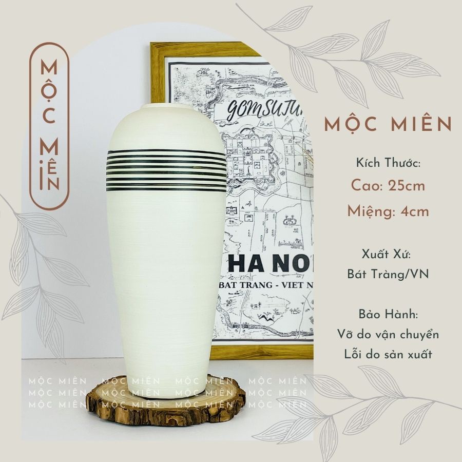 Bình hoa gốm lọ hoa dáng B0M cắm đào tết, sen, tuyểt mai decor tranh trí, Mộc Miên gommocmien, gốm sứ bát tràng