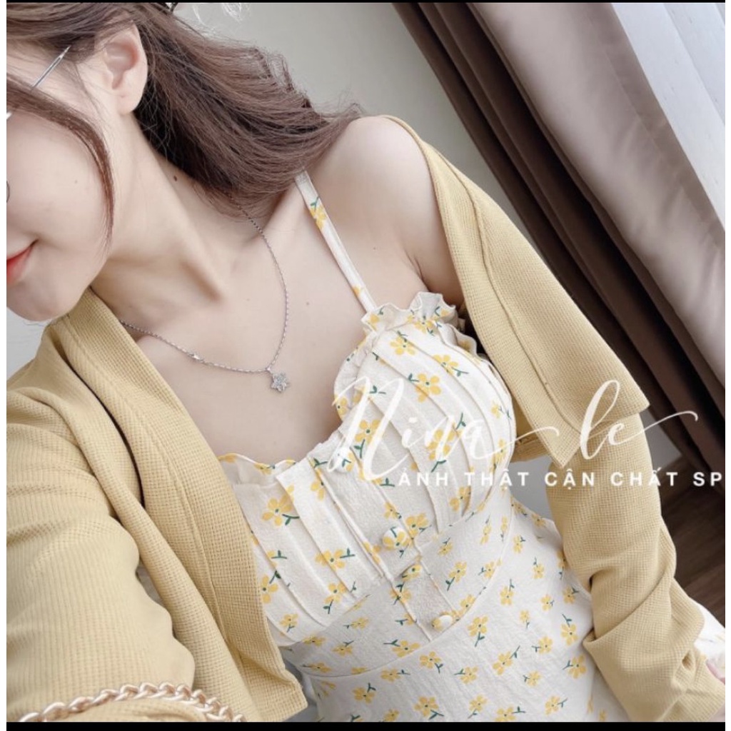 Váy 2 dây nữ hoa nhí dáng dài hàng QC cao cấp loại 1, Set váy hoa nhí 2 dây kèm áo Cardigan mặc đi biển bao xinh