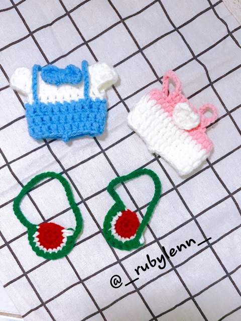 Set outfit cho doll 10cm,15cm,20cm gồm yếm + nón + túi dưa hấu  15cm, 20cm