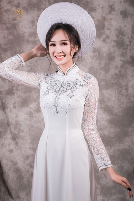 ÁO DÀI CƯỚI MÀU TRẮNG  THIẾT KẾ, ĐÍNH KẾT PHA LÊ CAO CẤP | AODAINGUYENLAM