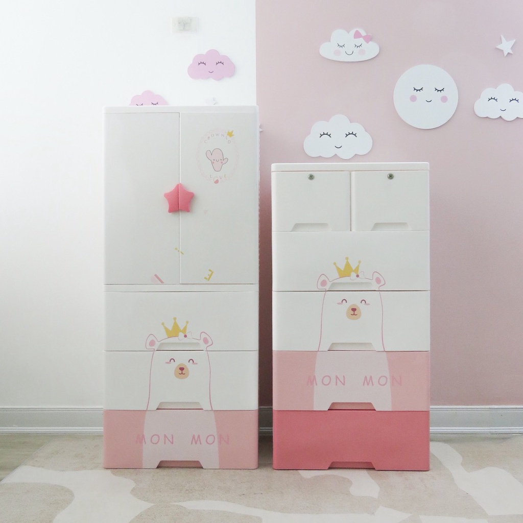 Tủ nhựa Bear MonMon 4 tầng - 5 tầng, đựng quần áo, đồ dùng cho bé 2023 | Tủ nhựa cho bé sơ sinh