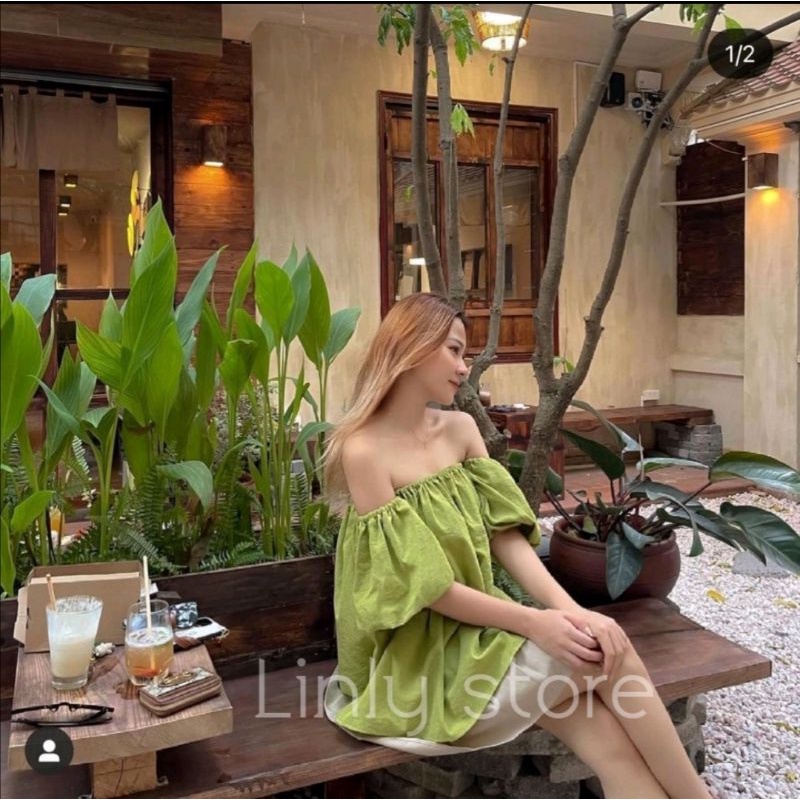 Pass áo TRỄ VAI TAY BỒNG 2 LỚP Linly store xanh bơ