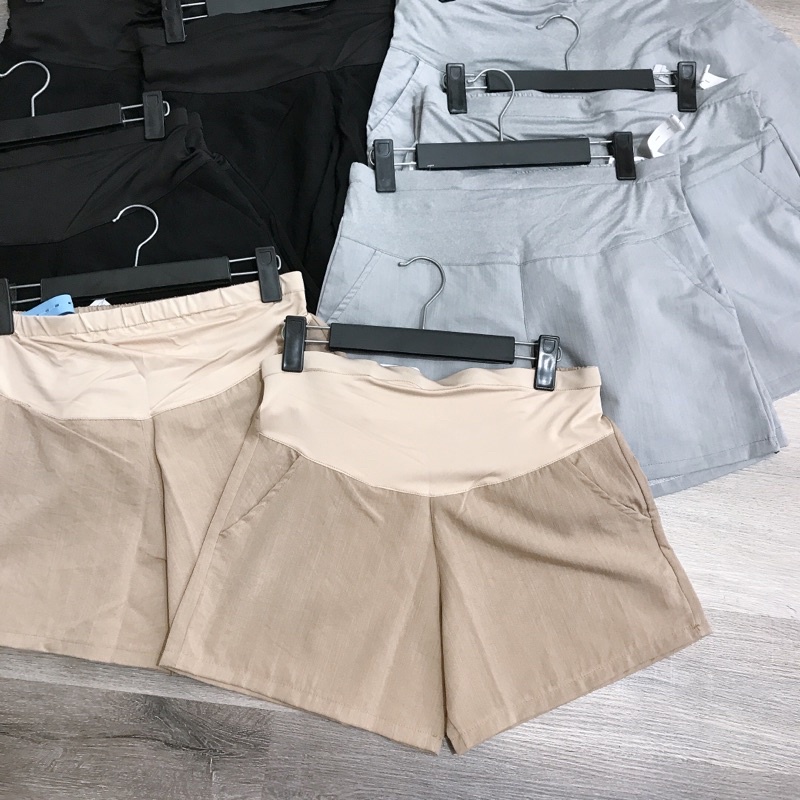 Quần bầu sooc đùi Chicmom chất đũi siêu mịn mát, có đáp bụng và chun chỉnh A013