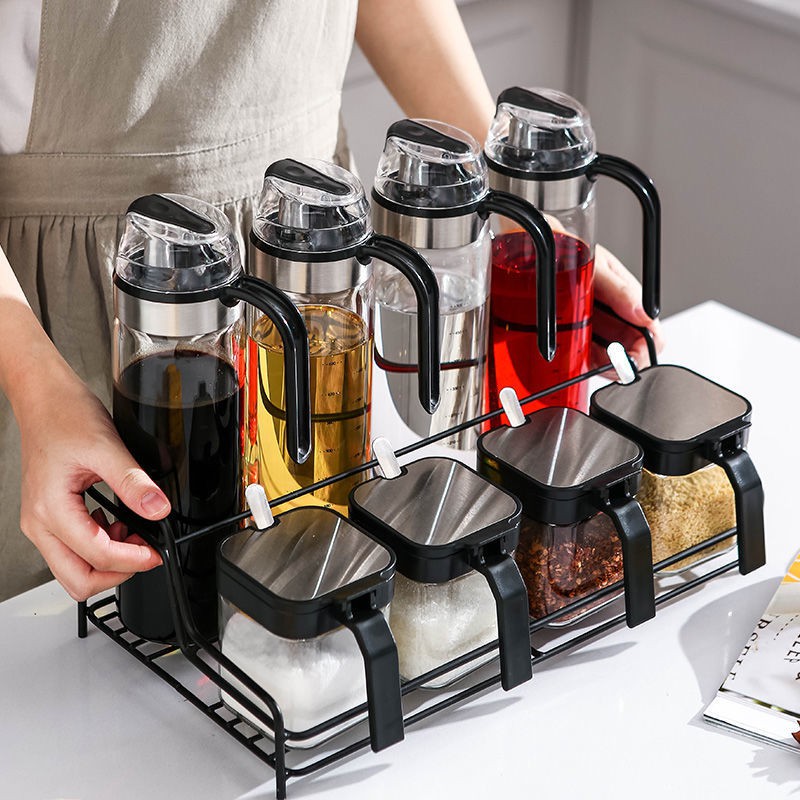 chai gia vị nhà bếp chai thủy tinh tự động đóng mở chai nước tương hộp gia vị hộp bảo quản dầu nước mắm dấm bộ