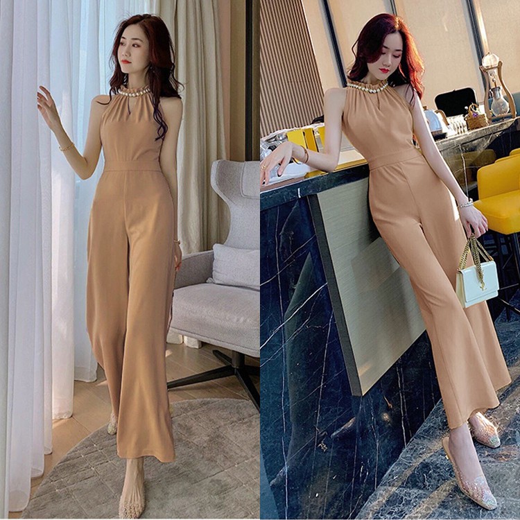 Jumpsuits Dài Cổ Yếm Đính Hạt Phong Cách Hàn Quốc,Jumpsuit Dài Sang Trọng,Jump Cổ Yếm Xinh Xắn[MÃ VO
