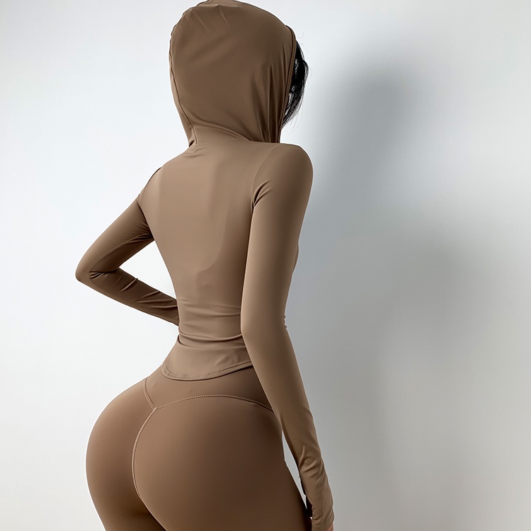 Áo tập yoga ANRAN tay dài dáng ôm có mỹ trùm và khóa kéo một nửa thời trang cá tính