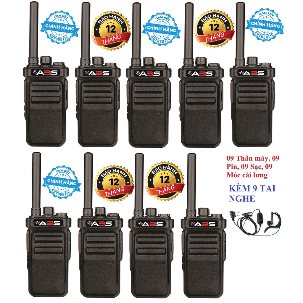 Bộ 9 Bộ đàm ABS CP988 (Nhỏ gọn, 2 chế độ sạc, Pin dung lượng cao sử dụng &gt;18 tiếng, siêu bền)