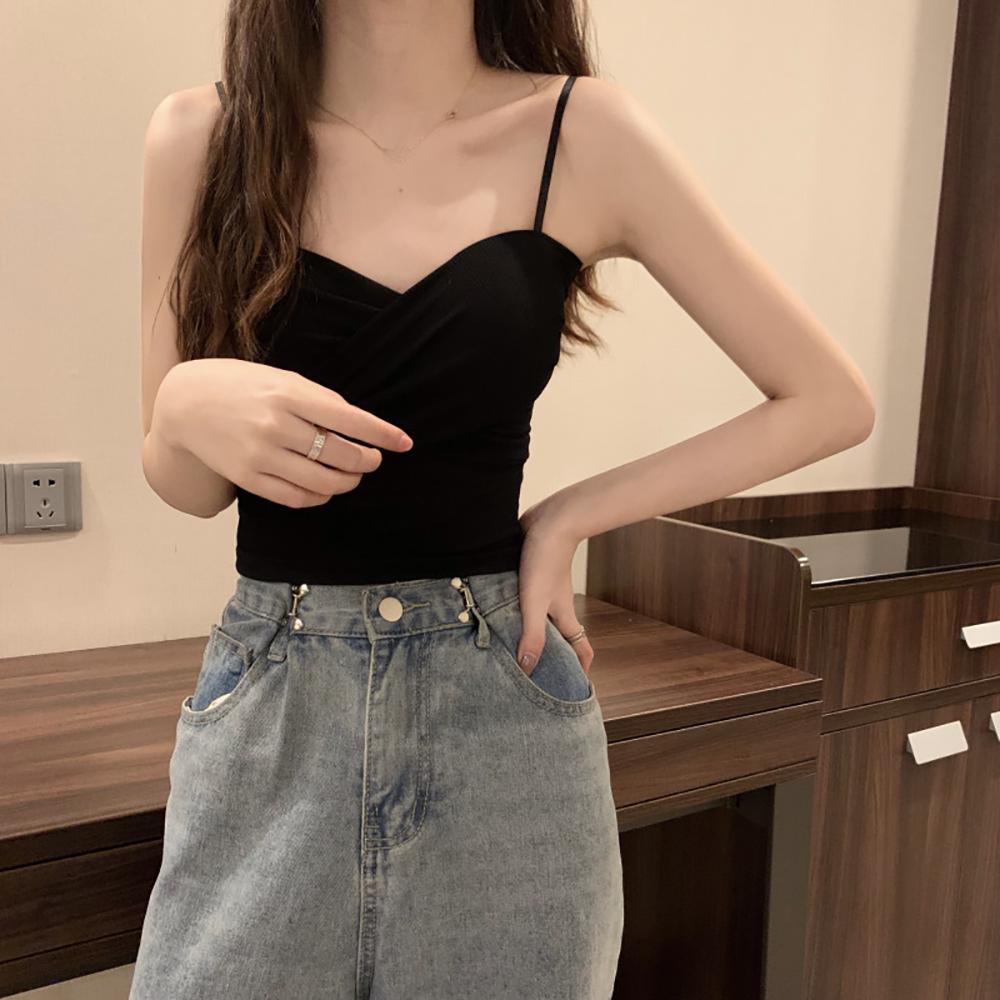 EXPEN Áo Tank Top Cotton Dây Chéo Có Mút Đệm Ngực Thiết Kế Đơn Giản Quyến