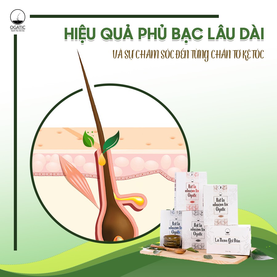 (RẺ SẬP SÀN) BỘT LÁ NHUỘM TÓC OGATIC 15G MÀU ĐEN  HÀNG CHÍNH HÃNG