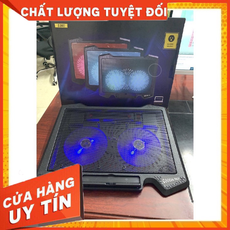 Đế Tản Nhiệt Quạt tản nhiệt Laptop Cooler S200 Pad 2 Quạt lớn, Đèn Led
