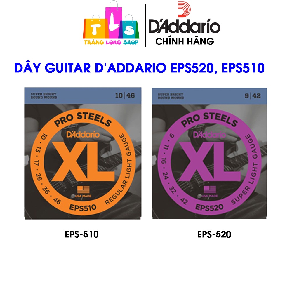 [Chính hãng] D'Addario EPS520, EPS510 - Dây đàn guitar điện D'addario ProSteels Electric Guitar Strings