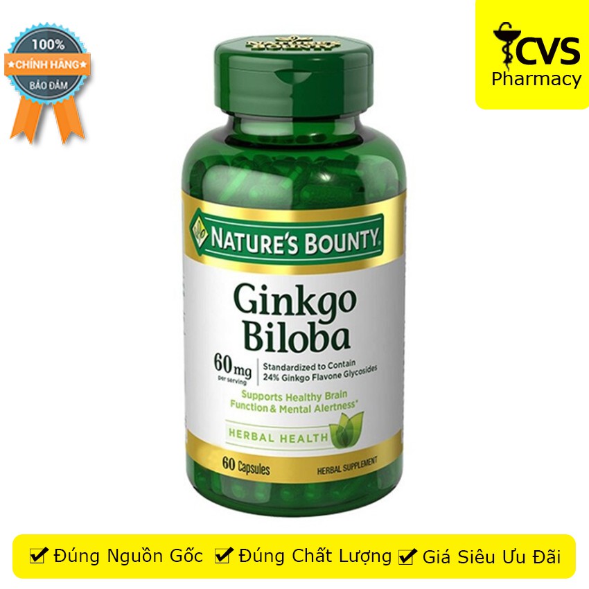 Viên uống bổ não Nature's Bounty Ginkgo Biloba 60mg 60 viên - cvspharmacy