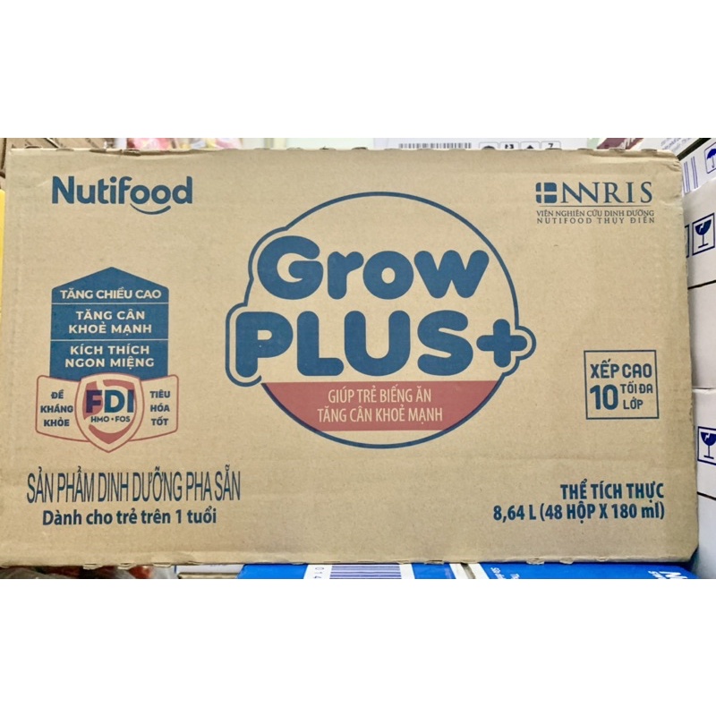 Thùng sữa Grow Plus+ Nutifood Xanh/Đỏ/ Đỏ Ít đường 48 hộp 180ml