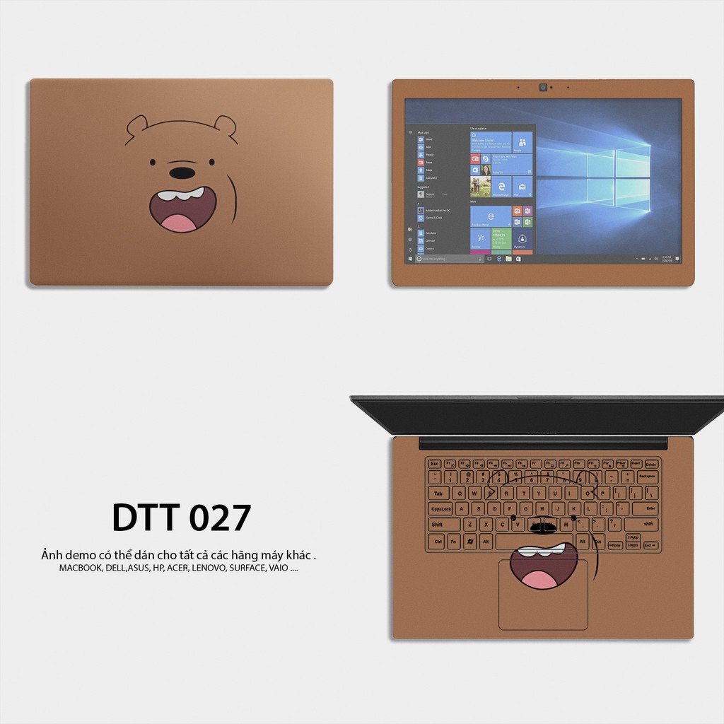 Bộ skin dán laptop mẫu Gấu Nâu / Có mẫu decal dán cho tất cả các hãng máy tính
