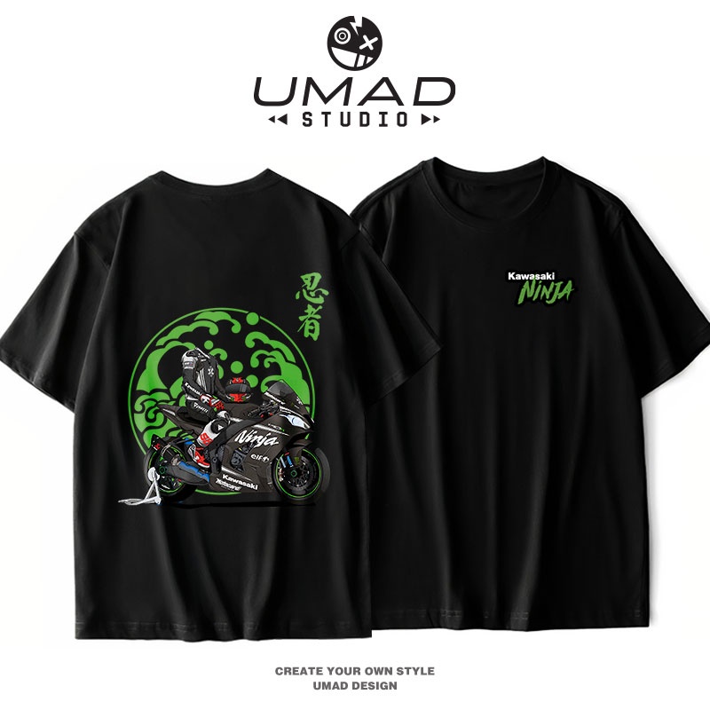 Áo thun nam UMAD Kawasaki Ninja cổ tròn phông Unisex Racing Boy Xe Độ vải thể thao có Big Size