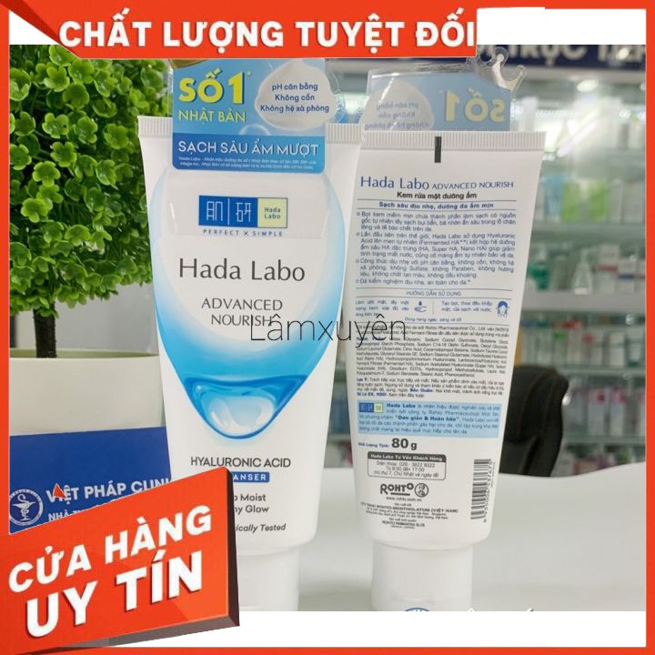 Sữa Rửa Mặt Hada Labo Sạch Sâu Dưỡng Ẩm 80g Advanced Nourish Hyaluronic Acid Cleanser làm sạch bụi bẩn sáng da