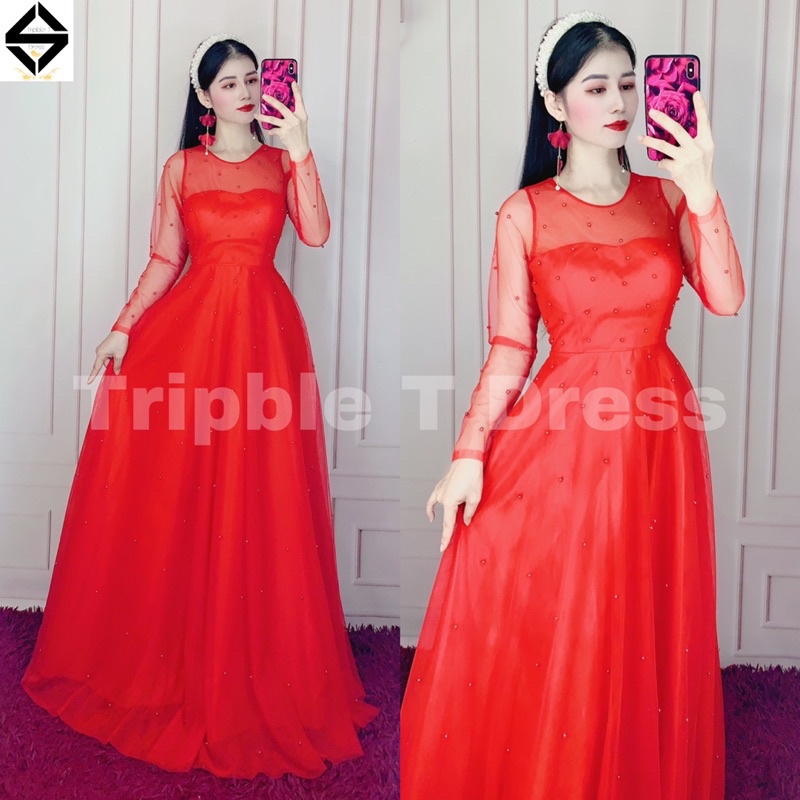 Đầm maxi dạ hội kết cườm tay dài TRIPBLE T DRESS -Size M/L/XL - MS12V