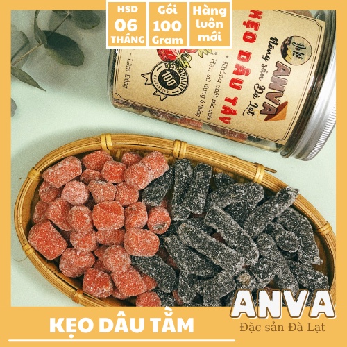 Đồ ăn vặt kẹo dâu tằm dâu tây đặc sản Đà Lạt ngon bổ rẻ gói 100g