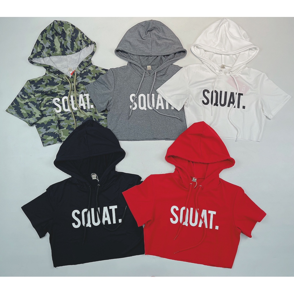 Áo Croptop Tập Gym Nữ Squat Có Mũ Siêu Xinh