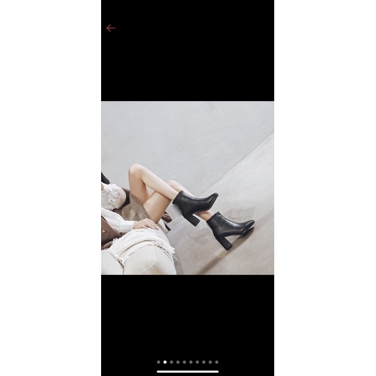 Bốt da cao cổ 7cm ,boot  mũi vuông gót vuông, bốt gót lót lông da mềm