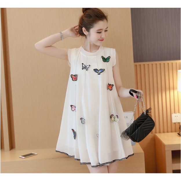 Đầm Voan Kết Hình Bướm Cao Cấp Kết Hợp Đầm Mặc Bầu FREESIZE từ 48kg đến 60kg