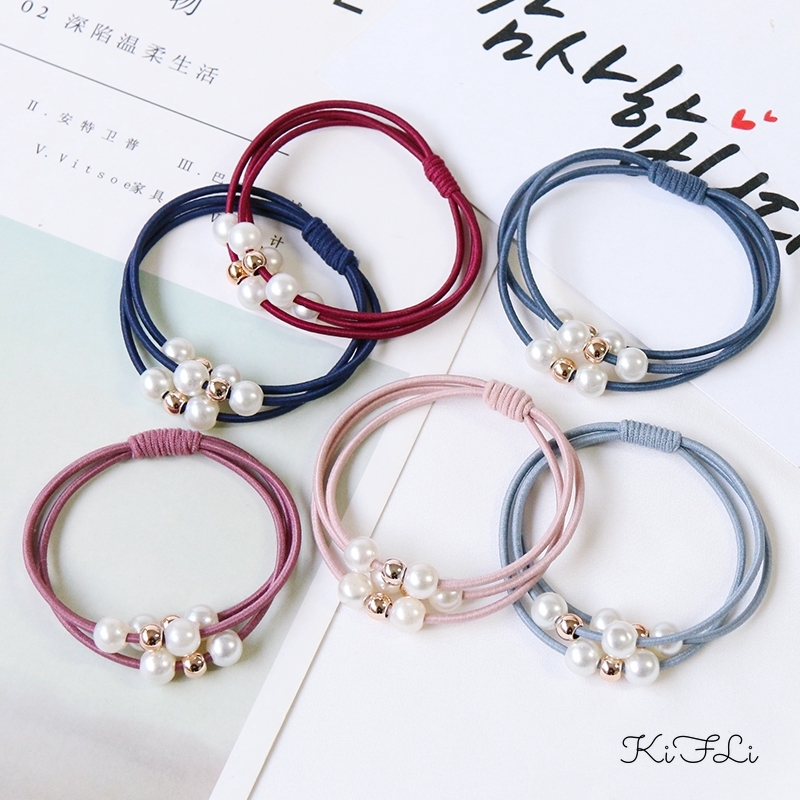 Dây buộc tóc co giãn đính ngọc trai giả xinh xắn