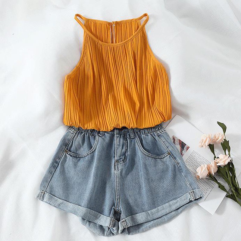 Quần Short Denim Nữ Lưng Cao Dáng Rộng Thời Trang